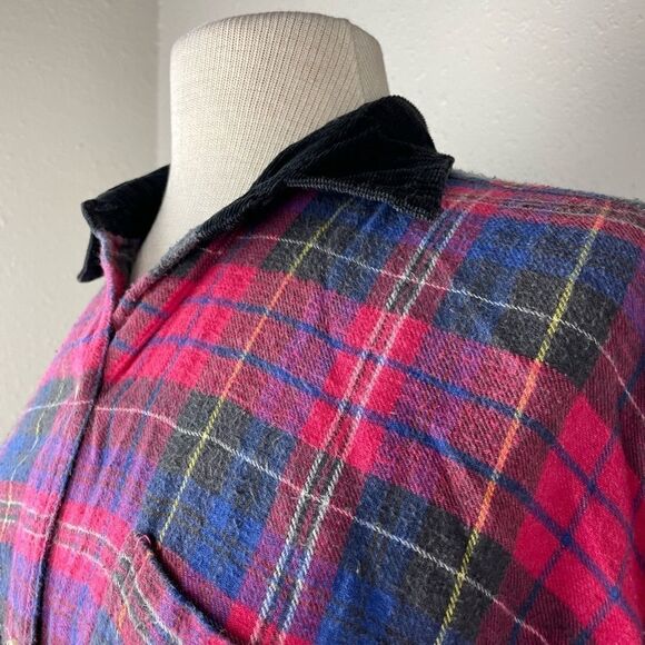 Pre-Owned New Directions Womens Plaid Flannel w/Corduroy Collar Button Down LG - Picture 3 of 5
